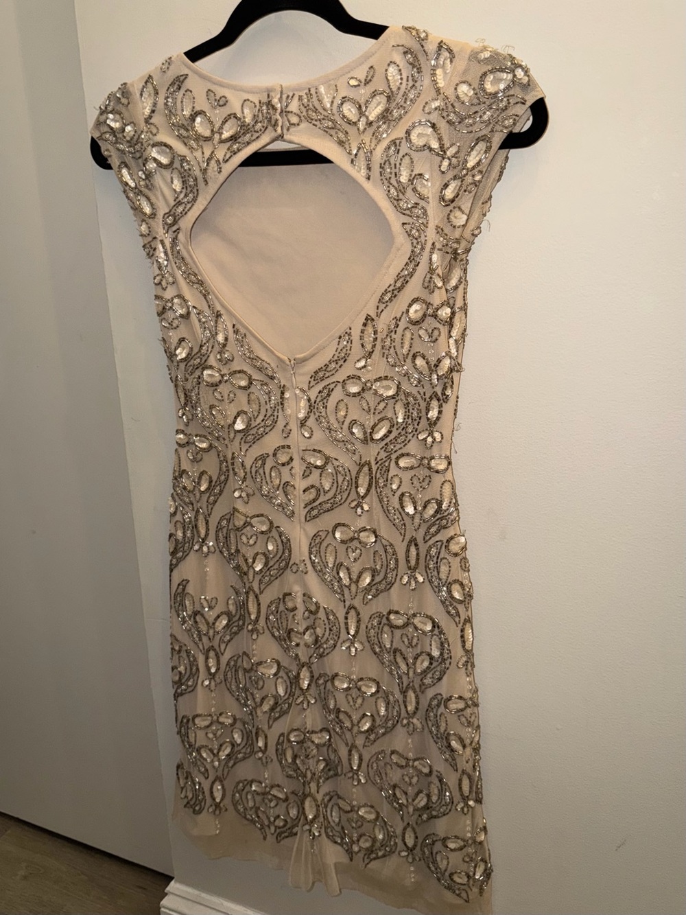 Aidan Mattox Beaded Backless Evening Dress in Nude and Silver